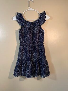 Navy Blue Floral Tiered Ruffle-Shoulder Kids Dress size 7/8